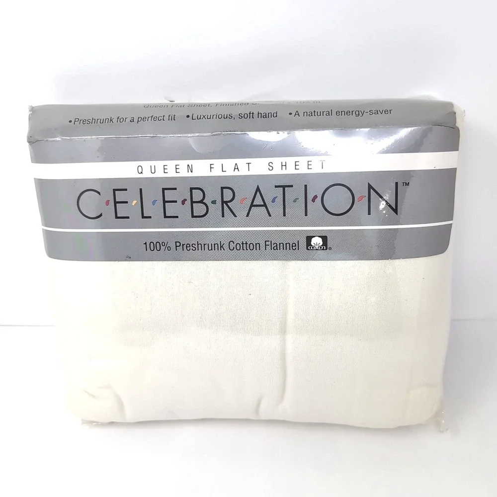 VTG Mervyns Celebration Flannel Flat Sheet Queen Size Solid Ecru NEW NOS USA